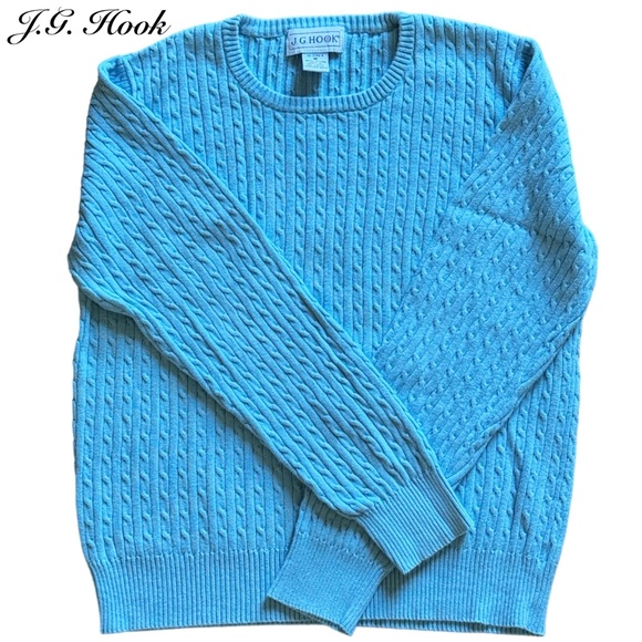 J. G. Hook Blue Cable Crew Pullover Sweater Size M - Picture 1 of 3